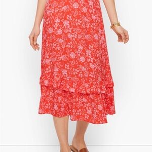 Talbots - RUFFLE TIERED SKIRT - BICOLOR BLOSSOMS Size S Midi